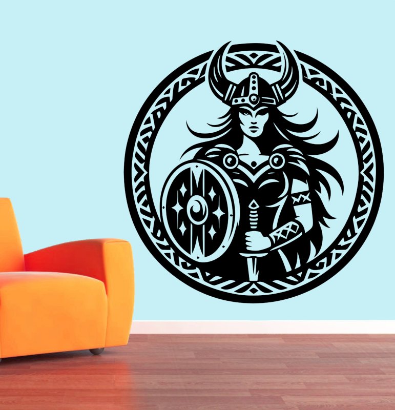 46382 Wikinger-Frau 3 Wandtattoo Wohnzimmer Sessel-orange